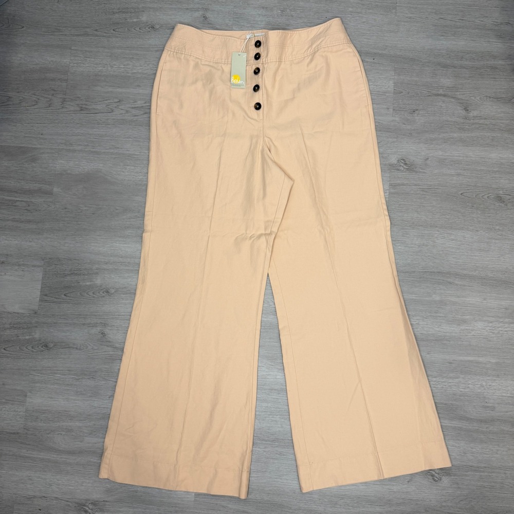 Boden Peach Cotton Linen Wide Leg Trousers Button Fly Tall US 20/22R R0106